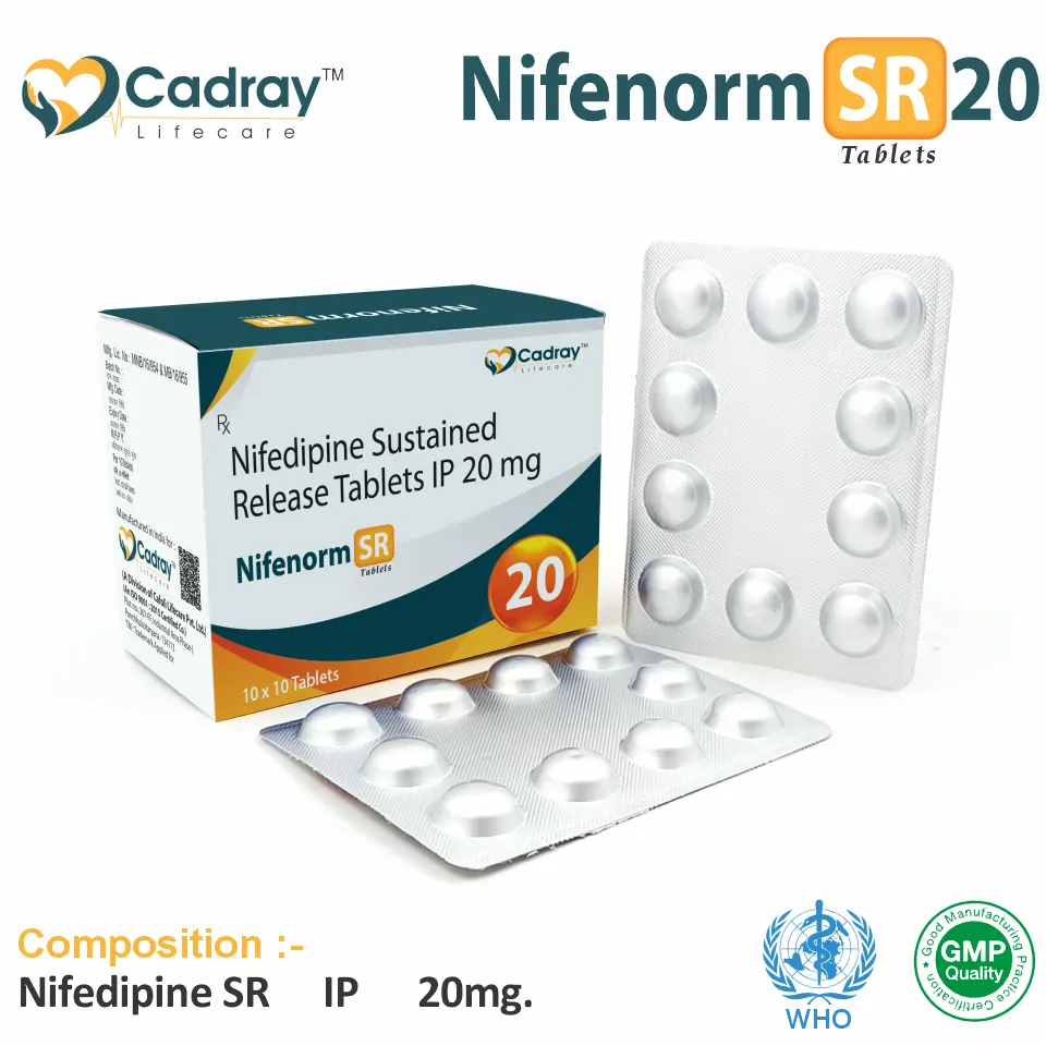 Nifedipine 20mg SR Tablet | Nifedipine 20 SR in PCD Pharma Franchise